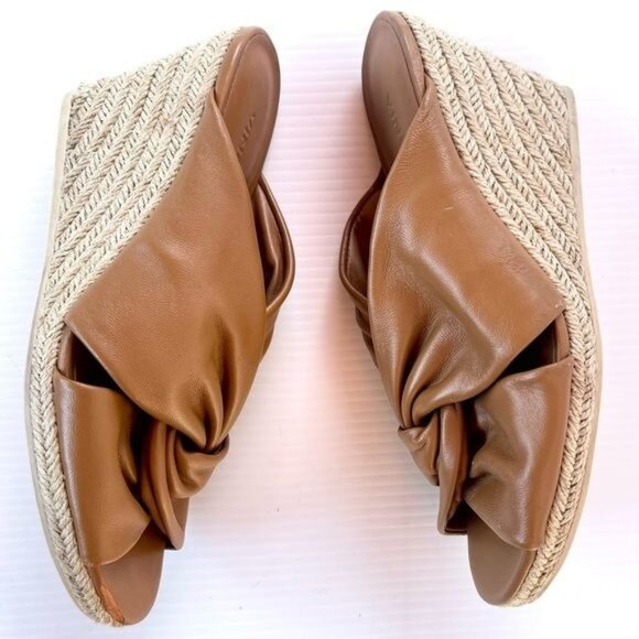 Vince Sylvia Wedge Espadrille Sandals Knotted Slip On Brown Leather 8 - Picture 4 of 10